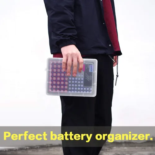 Miniatura 7 de Caja organizadora de almacenamiento de batería ALCYON con probador de batería, caja de almacenamiento para garaje con espacio para 90