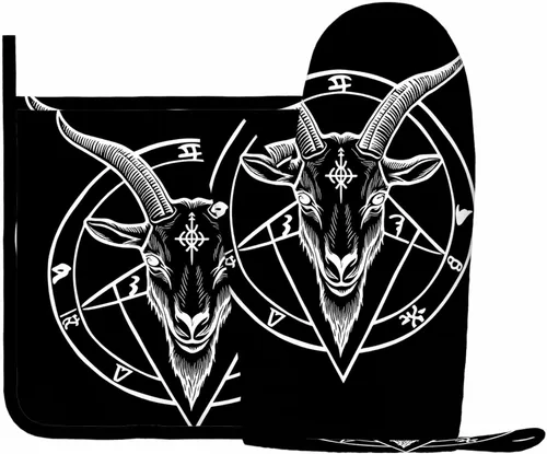 Miniatura 2 de Mxocom Pentagram Demon - Juego de guantes de silicona para horno y agarraderas, Baphomet con símbolo de cabeza de cabra satánica, tatuaje blanco