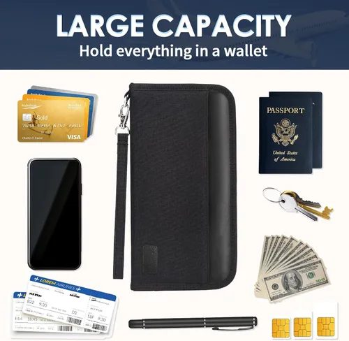 Miniatura 6 de Boonbery Cartera de pasaporte familiar con bloqueo RFID para 4-6 mujeres y hombres, organizador de documentos de viaje impermeable, funda