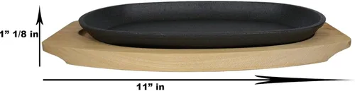 Miniatura 2 de Ebros - Sartén de hierro fundido de tamaño personal de 9.5 pulgadas de largo x 5.5 pulgadas de ancho, plato de fajita japonés con mango y base
