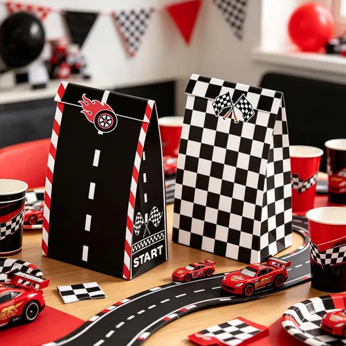 Miniatura 4 de XJLANTTE 20 bolsas de regalos para autos de carreras, bolsa de recuerdos de fiesta de autos de carreras con calcomanías, bolsas de papel de regalo a