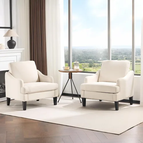 Miniatura 11 de VINGLI Juego de 2 sillas decorativas de tela de lino, sillón tapizado moderno verde, cómodo sofá, sala de estar, dormitorio, muebles para apartamento