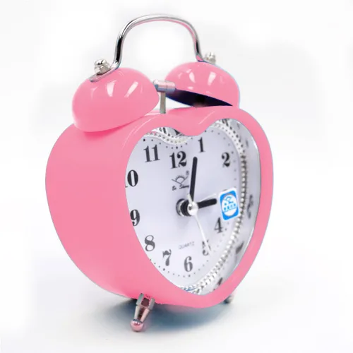 Miniatura 2 de Reloj despertador de plástico con forma de corazón pequeño de 3 pulgadas con forma de corazón duro, silencioso, analógico, de cuarzo