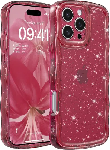 Miniatura 36 de FABSPARK Funda para iPhone 14 Pro Max, bonita funda colorida con láser, retro, exquisita, rizada, borde ondulado, protector estético de TPU suave