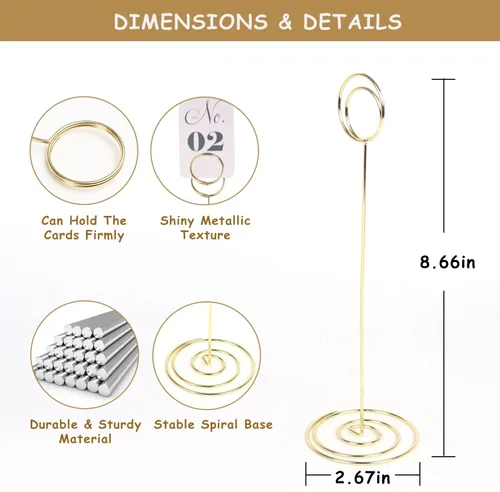 Miniatura 2 de KIMOBER 10 soportes para números de mesa de 8.75 pulgadas de alto, soporte para tarjetas de lugar redondo, soporte de notas de mesa, clips