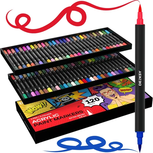 Juego de 120 marcadores de pintura acrílica de doble punta | Marcadores de colores con punta de pincel | Marcadores de arte para adultos |
