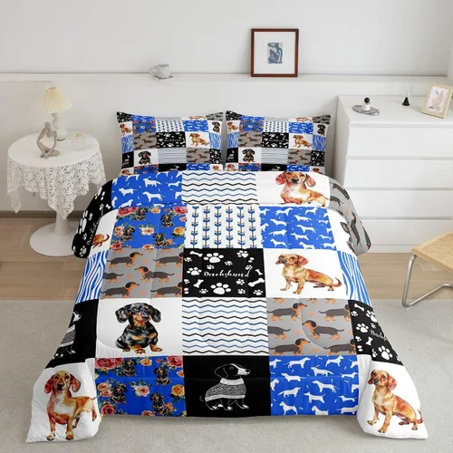 Miniatura 5 de Erosebridal Edredón con temática de perro, tamaño individual, juego de ropa de cama de perro salchicha para adolescentes, jóvenes y adultos, edredón