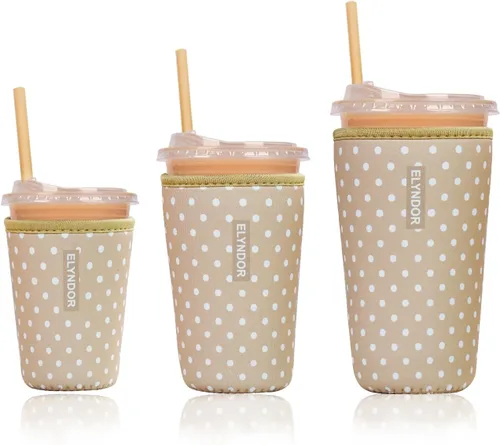 Miniatura 36 de Funda aislante reutilizable para taza de café helado, paquete de 3 fundas de neopreno para bebidas frías y calientes, soporte para bebidas para café