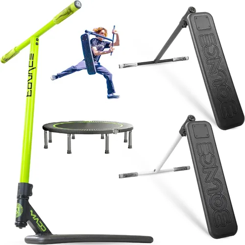 Patinete de Trampolín Pro Madd Gear para Trucos – Tubo de Dirección Real, T-Bar Pro, Plataforma de Espuma – Práctica de Acrobacias Interior y Verde