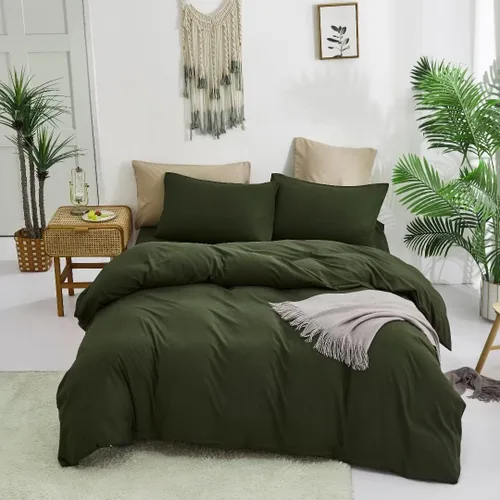 Miniatura 7 de CLOTHKNOW - Juego de edredón verde militar tamaño completo de 3 piezas, juego de ropa de cama verde oscuro, edredón suave con 2 fundas de almohada