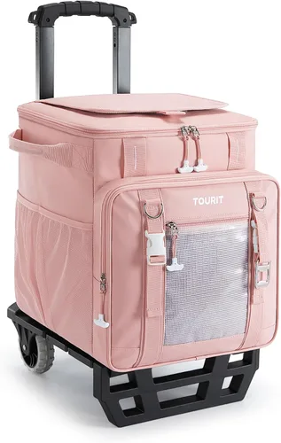 Miniatura 12 de TOURIT Conservadora plegable para 48 latas, con aislamiento, a prueba de fugas, con carro de ruedas de todo terreno, con accesorios mejorados y Azul