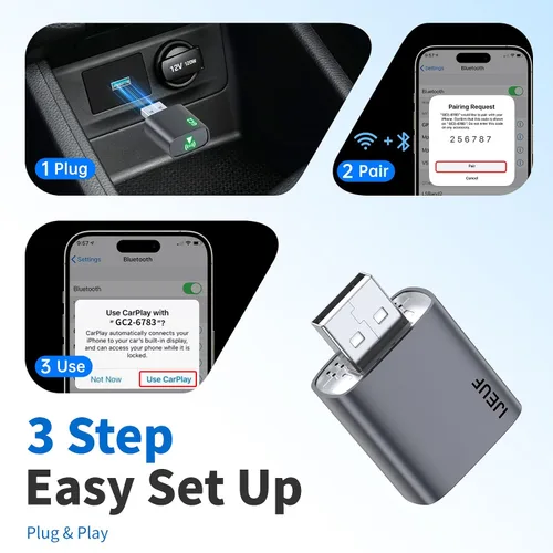 Miniatura 5 de Adaptador inalámbrico CarPlay para Apple iPhone 2026 actualizado, retraso ultra bajo, conexión estable, mini Apple Car Play adaptador inalámbrico