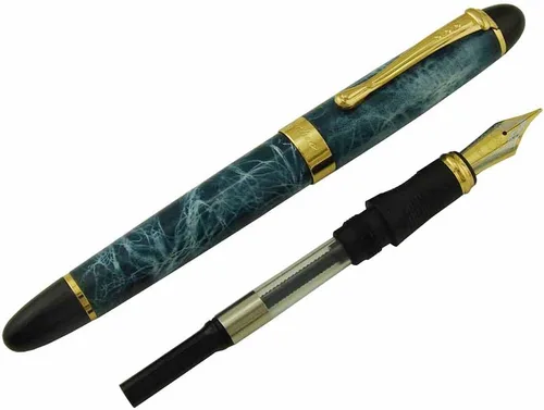 Miniatura 5 de Jinhao X450 - Pluma estilográfica de color cielo azul, diseño clásico, punta mediana con bolsa para bolígrafo y juego de convertidor de recarga