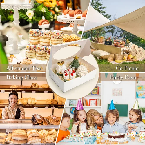 Miniatura 7 de KPOSIYA 65 PCS Cajas para Galletas de 8x6x2.5 Pulgadas con Ventana, Cajas Blancas de Panadería, Cajas de Repostería para Regalar, Golosinas, Blanco