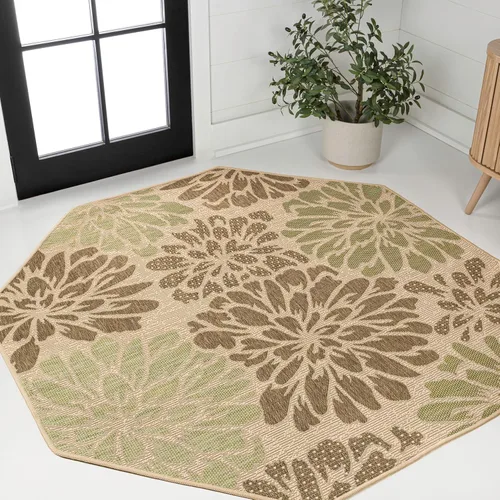 Miniatura 45 de JONATHAN Y Alfombra Corredor de Tejido Texturizado Floral para Interiores y Exteriores 2X8 Marrón/Crema, Zinnia Moderna para Patio Trasero, Patio