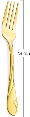 Miniatura 2 de Juego de 6 tenedores de mesa dorados de acero inoxidable de 7.8 pulgadas, color dorado brillante