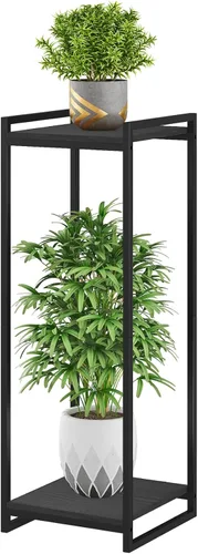 Soporte para plantas de 2 niveles para interiores, estante moderno de 34 pulgadas de alto, organizador de macetas de esquina para sala de estar,