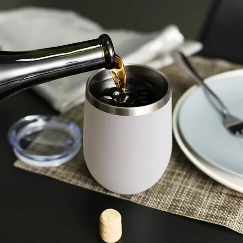 Miniatura 6 de DOMICARE - Juego de 16 vasos de vino de 12 onzas con tapa, hechos de acero inoxidable con aislamiento al vacío de doble pared, color blanco