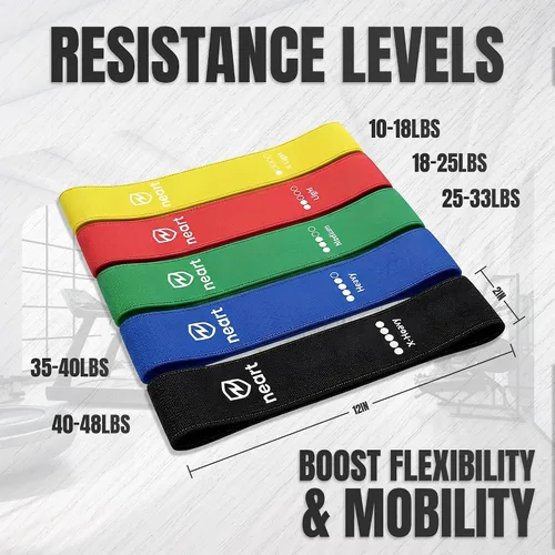 Miniatura 3 de Neart Juego de 5 bandas de resistencia de tela para piernas y glúteos, bandas de entrenamiento antideslizantes para el hogar, equipo de fitness