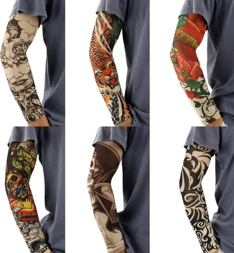 Miniatura 4 de YARIEW Mangas de tatuaje para hombres, 12 piezas de mangas de brazo tatuajes falsos para cubrir brazos, protección solar refrescante Color 1