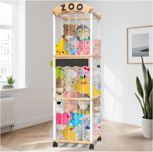 Almacenamiento de animales de peluche, organizador de madera para animales de peluche, más de 120 almacenamientos de peluches, organizador de