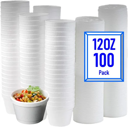 Miniatura 12 de Mr Miracle Taza de espuma de 4 onzas con tapa con ventilación en blanco. Para alimentos fríos y calientes. Para helado, yogur, sopa, comida
