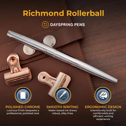 Miniatura 4 de Dayspring Pens Richmond - Bolígrafo de punta redonda, acabado cromado, grabado personalizado: graduación, nuevo trabajo, promoción u regalo