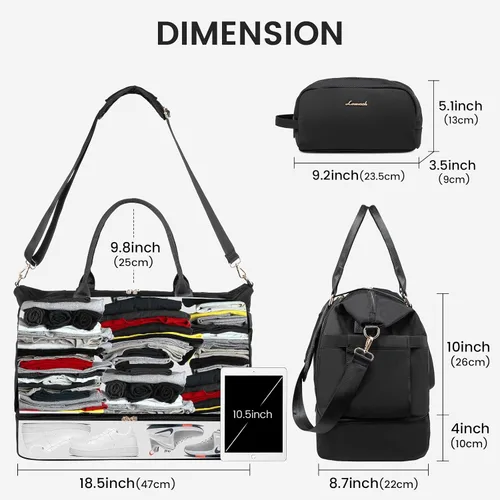 Miniatura 8 de Bolsa de gimnasio para mujer LOVEVOOK Travel Duffel Bag con puerto de carga USB, Negro