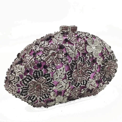 Miniatura 15 de Boutique De FGG Bolso de noche de flores de embrague de cristal de lujo para mujer, bolso de boda nupcial, bolso