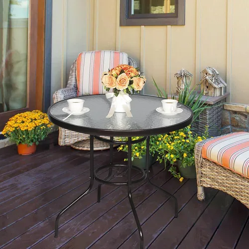 Miniatura 2 de Cloud Mountain mesa de cena con tabla de vidrio templado y soporte para sombrilla de patio, mesa de jardín para mueble de plataforma de exteriores
