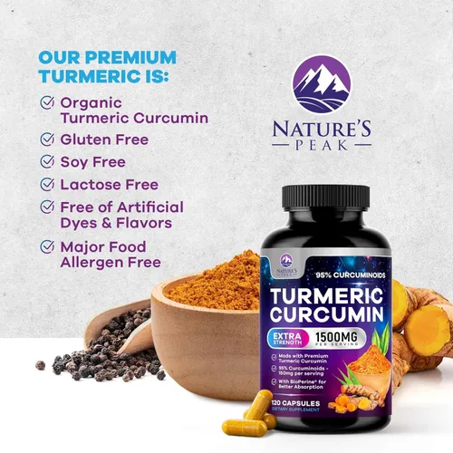 Miniatura 7 de Suplemento de curcumina de cúrcuma – 95% curcuminoides con cúrcuma orgánica y jengibre, extracto de pimienta negra BioPerine para una mejor