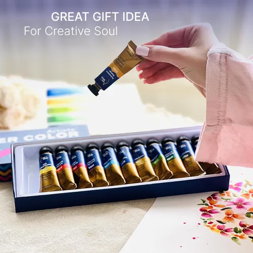 Miniatura 8 de Juego de pintura de acuarela de 12 colores, tubos de 0.5 fl oz, acuarelas de alto pigmento, mezcla suave y transparencia, apto para viajes,