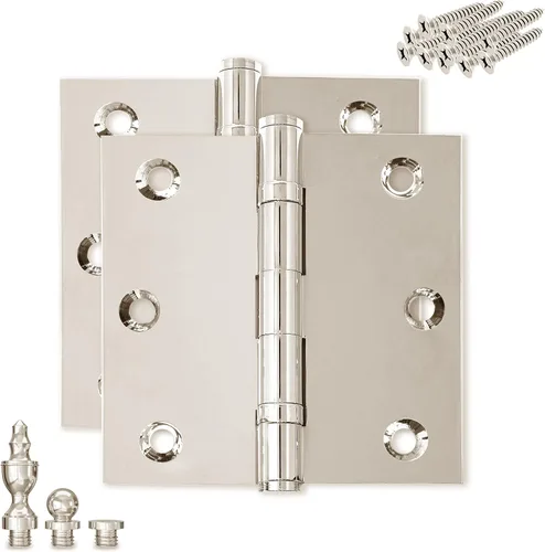 Miniatura 14 de Bisagra de puerta de latón macizo, rodamiento de bolas pulido de 3.5 x 3.5 pulgadas con puntas decorativas de rosca incluidas, juego de 2 bisagras