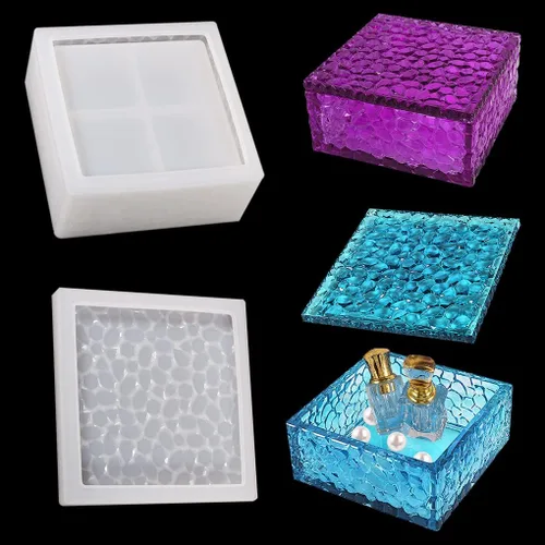 Miniatura 9 de Caja de almacenamiento cuadrada Moldes de fundición de resina con tapa, caja apilable de ondas de agua, moldes de silicona, estuche de joyería
