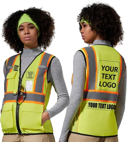 Miniatura 15 de AYKRM Chaleco de Seguridad de Construcción Personalizado con Logotipo Impreso de Alta Visibilidad Reflectante de 2 Tonos