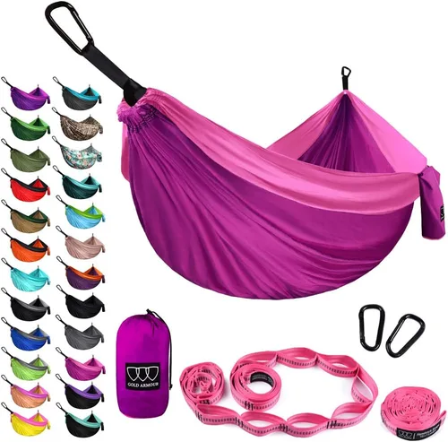 Miniatura 29 de Gold Armour Hamaca de camping – Hamaca doble XL, hamaca portátil, accesorios de camping, equipo para exteriores e interiores con correas de árbol
