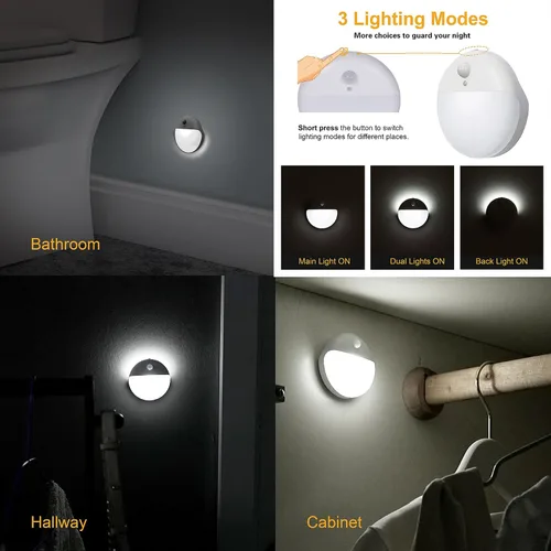 Miniatura 4 de YUNLEX Paquete de 2 luces nocturnas a batería, luces de inodoro, luz de sensor de movimiento pequeño de 2.6 pulgadas, luces adhesivas, 3 modos