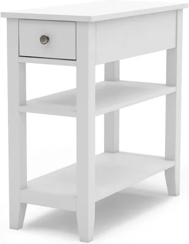 Miniatura 5 de Mesa auxiliar ChooChoo para sala de estar, mesa auxiliar estrecha con cajón y estante, mesa auxiliar de sofá de 3 niveles para espacios pequeños