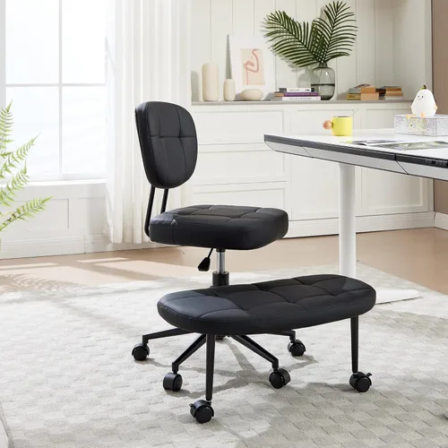 Miniatura 8 de Silla de oficina sin brazos cruzados para sentarse con patas cruzadas, silla de escritorio ergonómica de alta resistencia de 300 libras para TDAH