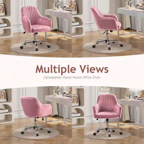 Miniatura 9 de Warmiehomy Silla de Escritorio de Terciopelo para Oficina en Casa, Silla de Trabajo Giratoria Ajustable Moderna, Sillas de Tocador para Mujeres