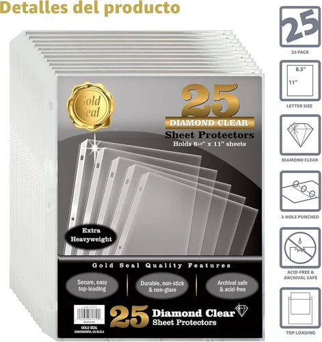 Miniatura 3 de Gold Seal, 25 protectores de hojas extra pesados, 4 mils de grosor, 8.5 x 11 pulgadas, carga superior, paquete de 25
