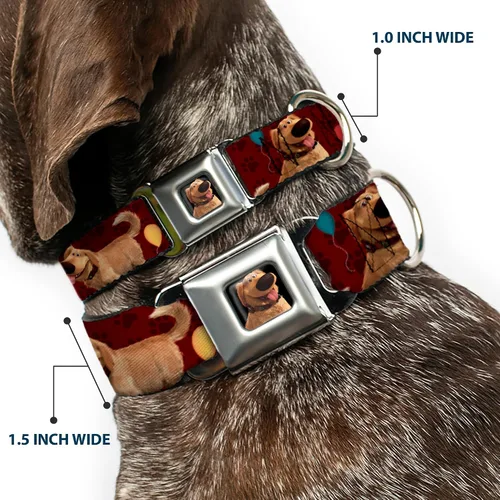 Miniatura 2 de Buckle-Down Collar de perro con hebilla para cinturón de seguridad, 4 posturas, globos, estampado de huellas rojas, 1 pulgada de ancho, se adapta a