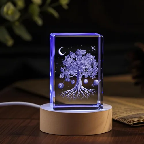 Miniatura 5 de Lámpara de cristal del árbol de la vida 3D, base de luz cambiante, regalos del árbol de la vida para mujeres, celta, Navidad, regalo de cumpleaños