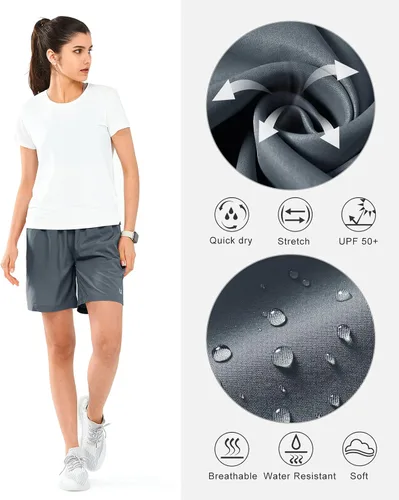 Miniatura 47 de NORTHYARD Pantalones cortos deportivos de senderismo para mujer, de secado rápido, ligeros, para gimnasio, entrenamiento, con 3 bolsillos