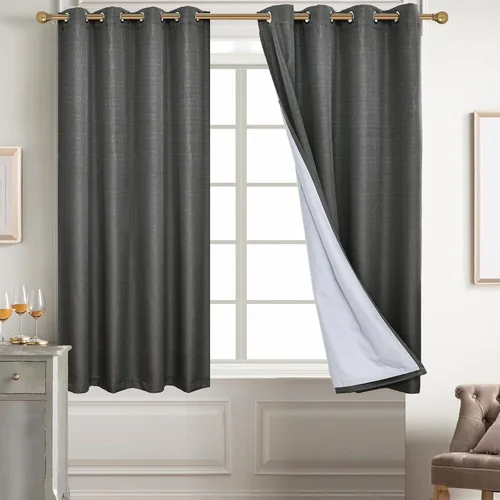 Miniatura 130 de Diraysid Cortinas 100% opacas de lino beige para dormitorio, con ojales, aislamiento térmico, cortinas de oscurecimiento de habitación