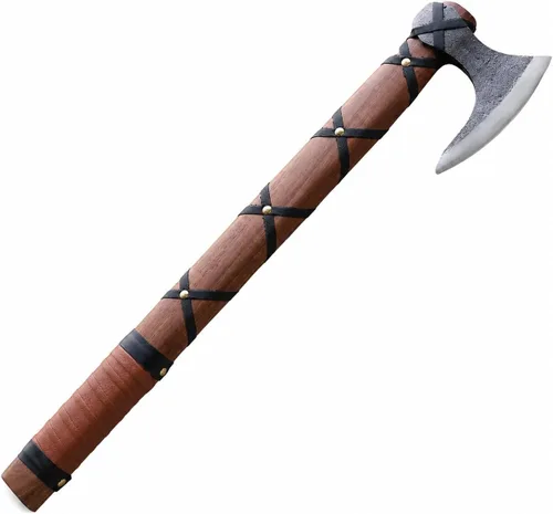 Miniatura 7 de Hacha vikinga forjada a mano de 19 pulgadas, eje de madera de rosa, hacha barbuda de acero al carbono grabada para acampar, regalo vikingo para HACA
