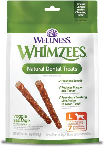 WHIMZEES Wellness Veggie Sausage - Golosinas dentales para perros, masticables naturales, barra de gran tamaño (7 unidades)