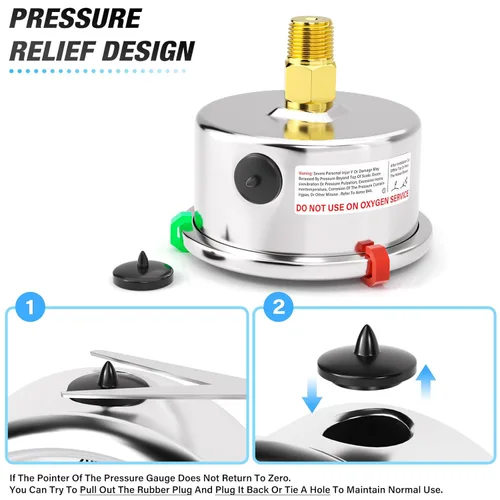 Miniatura 6 de MEANLIN MEASURE Medidor de presión de acero inoxidable con relleno de líquido bajo de 0 ~ 15 psi, esfera de cara NPT de 2 pulgadas para agua