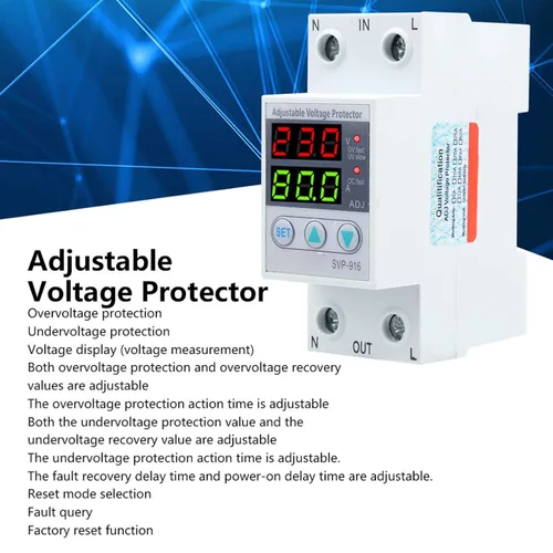 Miniatura 4 de Protector de voltaje ajustable de 100‑130 VCA con función de reinicio de retardo y consulta de fallas y función de restablecimiento de fábrica
