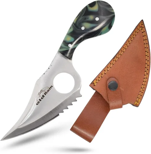 Miniatura 10 de Cuchillo desollador de hoja fija hecho a mano, 7.25 pulgadas en total, 4.25 pulgadas de acero inoxidable media hoja dentada, mango de resina, con bp